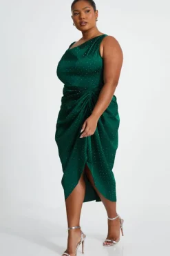 Midi Dresses*Quiz Curve Rhinestone Satin Midi Dress Green