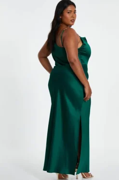 Midi Dresses*Quiz Curve Satin Ruched Midi Dress Green