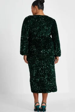 Midi Dresses*Quiz Curve Sequin Midi Dress Green