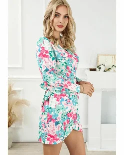 Wrap Dresses*Azura Exchange Lace-up High Waist Wrap V Neck Floral Mini Dress Green