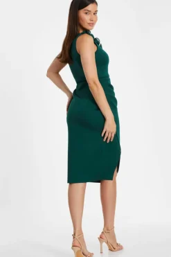 Midi Dresses*Quiz One Shoulder Ruched Midi Dress Green