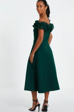 Midi Dresses*Quiz Petite Bardot Ruffle Skater Midi Dress Green