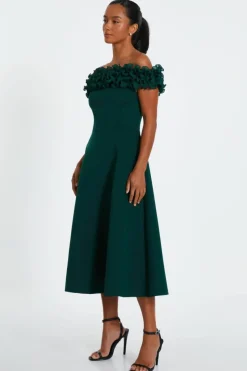 Midi Dresses*Quiz Petite Bardot Ruffle Skater Midi Dress Green