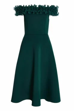 Midi Dresses*Quiz Petite Bardot Ruffle Skater Midi Dress Green