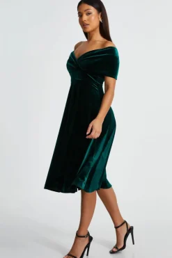Midi Dresses*Quiz Petite Velvet Bardot Midi Dress Green