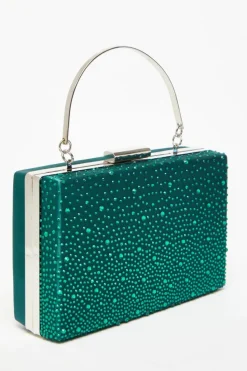Handbags|Clutch Bags*Quiz Scattered Diamante Box Bag Green