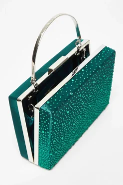 Handbags|Clutch Bags*Quiz Scattered Diamante Box Bag Green