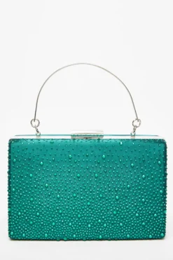 Handbags|Clutch Bags*Quiz Scattered Diamante Box Bag Green