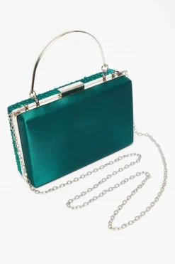 Handbags|Clutch Bags*Quiz Scattered Diamante Box Bag Green
