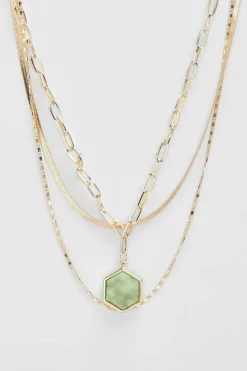 Necklaces*boohoo Green Stone Drop Chain Necklace gold