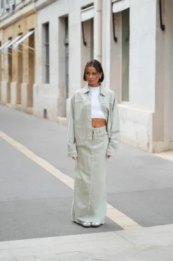Up To 80% Off Winter Warmers|Denim Jackets*boohoo Green Tint Oversized Denim Shacket jade