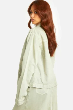 Up To 80% Off Winter Warmers|Denim Jackets*boohoo Green Tint Oversized Denim Shacket jade