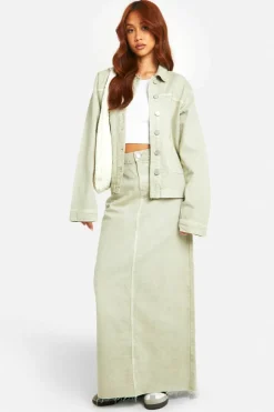Up To 80% Off Winter Warmers|Denim Jackets*boohoo Green Tint Oversized Denim Shacket jade
