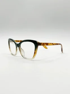 Sunglasses*SVNX Tortoiseshell clear Lens Glasses Green
