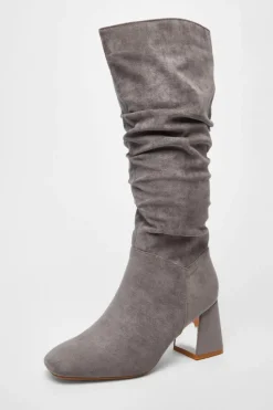 Heeled Boots|All Boots*Quiz Faux Suede Ruched Heeled Boots Grey