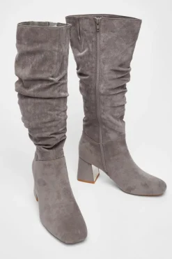 Heeled Boots|All Boots*Quiz Faux Suede Ruched Heeled Boots Grey