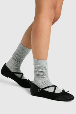 Tights & Socks|Tights & Socks*boohoo Fine Ribbed Long Slouchy Socks grey