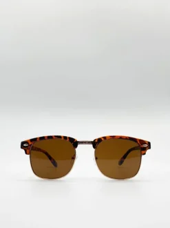 Sunglasses*SVNX Half Frame Wayfarer Style Sunglasses Brown