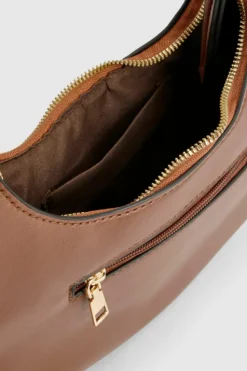 Shoulder Bags|Handbags*boohoo Half Moon Studded Leather Look Shoulder Bag chocolate