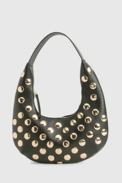 Shoulder Bags|Handbags*boohoo Half Moon Studded Leather Look Shoulder Bag black