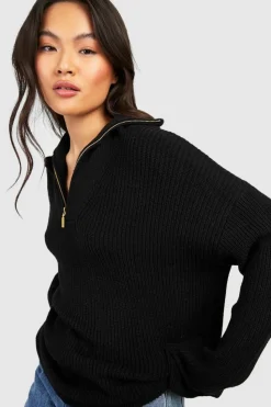 Jumpers*boohoo Half Zip Collar Jumper black