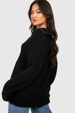Jumpers*boohoo Half Zip Collar Jumper black