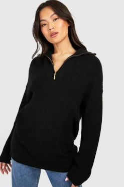 Jumpers*boohoo Half Zip Collar Jumper black