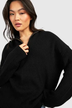 Jumpers*boohoo Half Zip Collar Jumper black