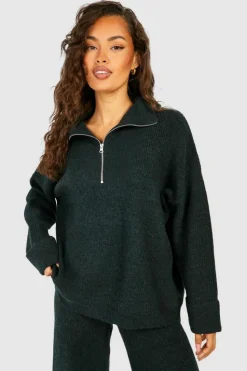 Knitted Co-Ords|Knitwear*boohoo Half Zip Funnel Neck And Wide Leg Trouser Knitted Tracksuit ink