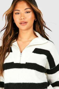 Oversized Jumpers|Jumpers*boohoo Half Zip Funnel Neck Stripe Jumper white