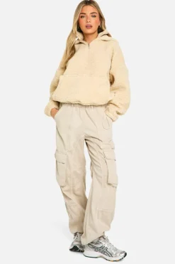 Sweatshirts|Hoodies & Sweatshirts*boohoo HALF ZIP FUNNEL NECK ZIP BORG HOODIE stone