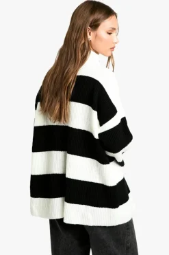 Jumpers*boohoo Half Zip Soft Knit Stripe Jumper black