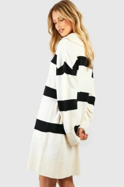Jumper Dresses|Jumper Dresses*boohoo Half Zip Stripe Jumper Dress ivory