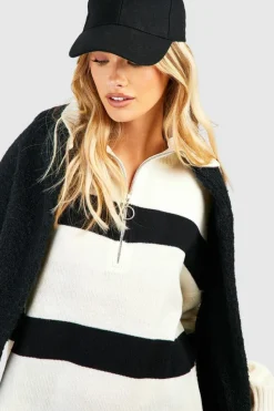 Jumper Dresses|Jumper Dresses*boohoo Half Zip Stripe Jumper Dress ivory