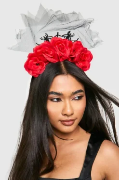 Hair Accessories*boohoo Halloween Rose & Spider Headband black