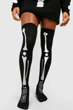 Tights & Socks|Tights & Socks*boohoo Halloween Skeleton Over The Knee Socks black