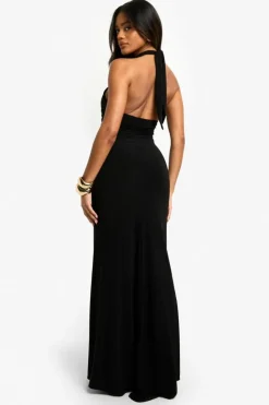 Maxi Dresses*boohoo Halter Drape Slinky Maxi Dress black