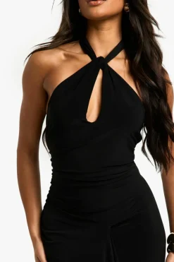Maxi Dresses*boohoo Halter Drape Slinky Maxi Dress black
