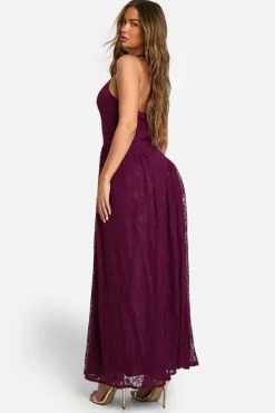 Skater Dresses|Maxi Dresses*boohoo Halter Neck Lace Maxi Dress plum