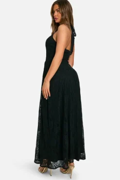 Skater Dresses*boohoo Halter Neck Lace Maxi Dress black