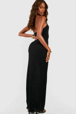 Jumper Dresses|Jumper Dresses*boohoo Halterneck Crochet Maxi Dress black
