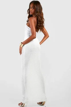 Jumper Dresses|Jumper Dresses*boohoo Halterneck Crochet Maxi Dress white