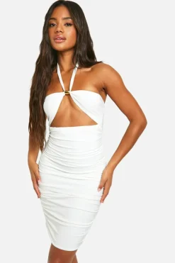 Bodycon Dresses*boohoo Halterneck Cut Out Beaded Mini Dress white