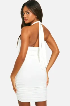 Bodycon Dresses*boohoo Halterneck Cut Out Beaded Mini Dress white