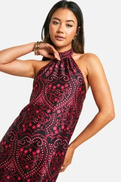 Smock Dresses*boohoo Halterneck Paisley Mini Dress fuchsia