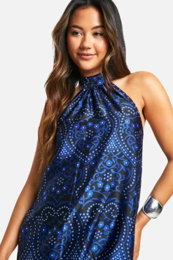 Smock Dresses*boohoo Halterneck Paisley Mini Dress blue
