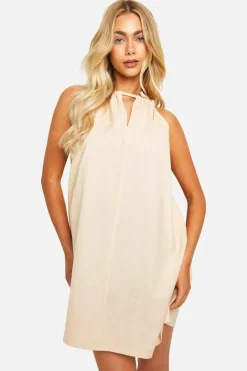 Smock Dresses*boohoo Halterneck Smock Mini Dress stone