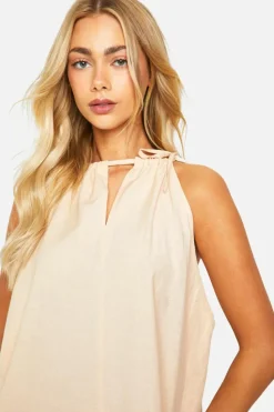 Smock Dresses*boohoo Halterneck Smock Mini Dress stone