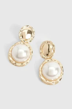 Earrings*boohoo Hammered Pearl Drop Earrings gold