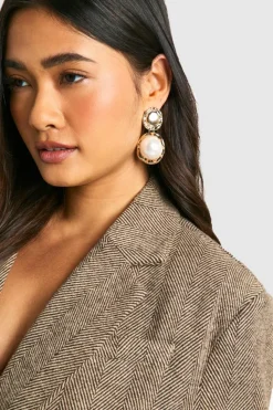 Earrings*boohoo Hammered Pearl Drop Earrings gold
